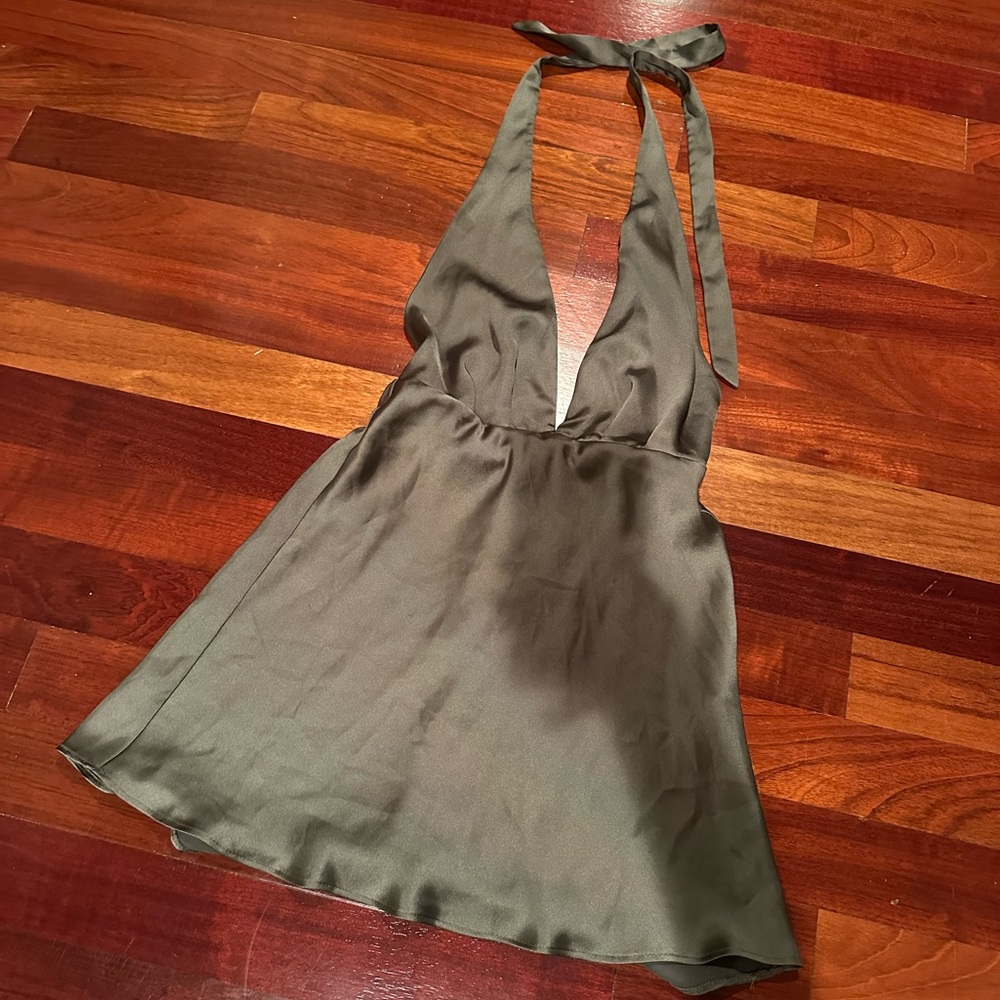 Zara Olive Halter Dress